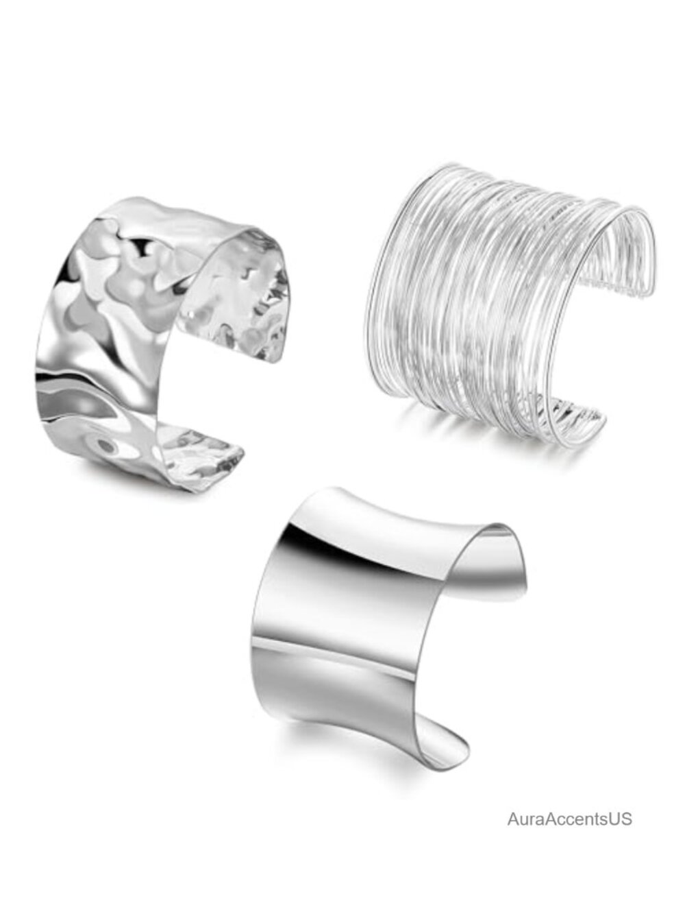 3PCS Chunky Cuff Bracelets for Women Open Wide Bangle Bracelet Set